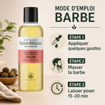 Huile de ricin bio Saint-Hilaire 200ml avec guide d'application barbe étapes illustrées