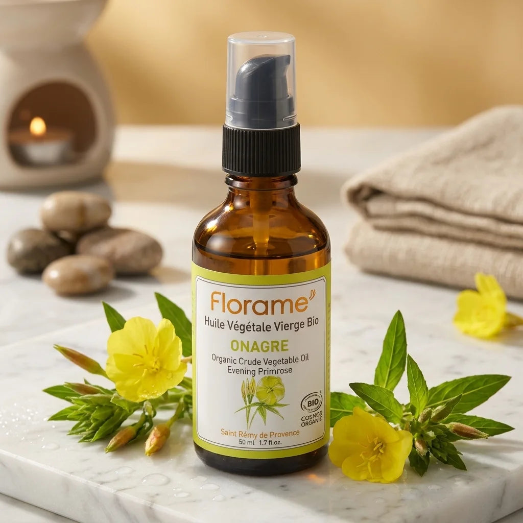 Huile végétale d'onagre bio 50ml Florame anti-âge en flacon verre ambré