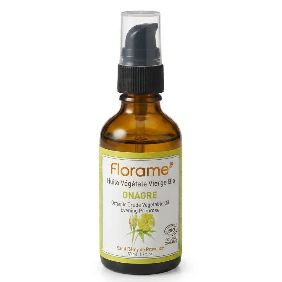 Huile végétale d'onagre bio Florame 50ml flacon pompe verre ambré anti-âge
