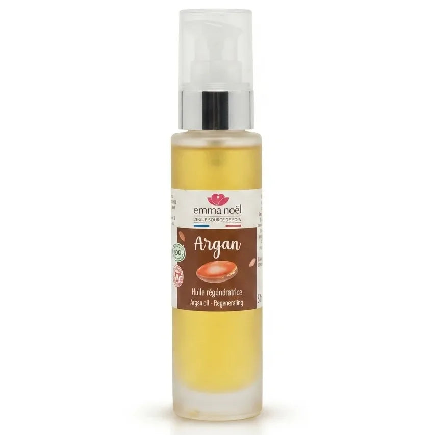 Huile d'argan bio Emma Noël 50mL flacon verre spray pompe blanche