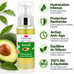 Huile vierge d'avocat bio équitable Emma Noël 50mL avec bénéfices hydratation et anti-âge