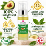 Huile vierge d'avocat bio 50mL Emma Noël avec certifications équitable et ingrédients naturels
