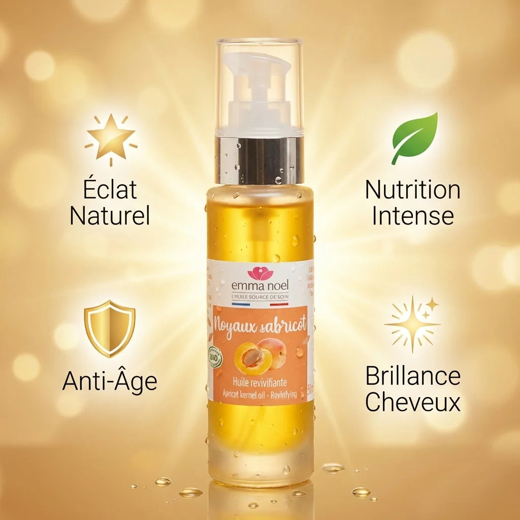 Huile vierge noyaux abricot bio Emma Noël 50mL avec bénéfices naturels et anti-âge