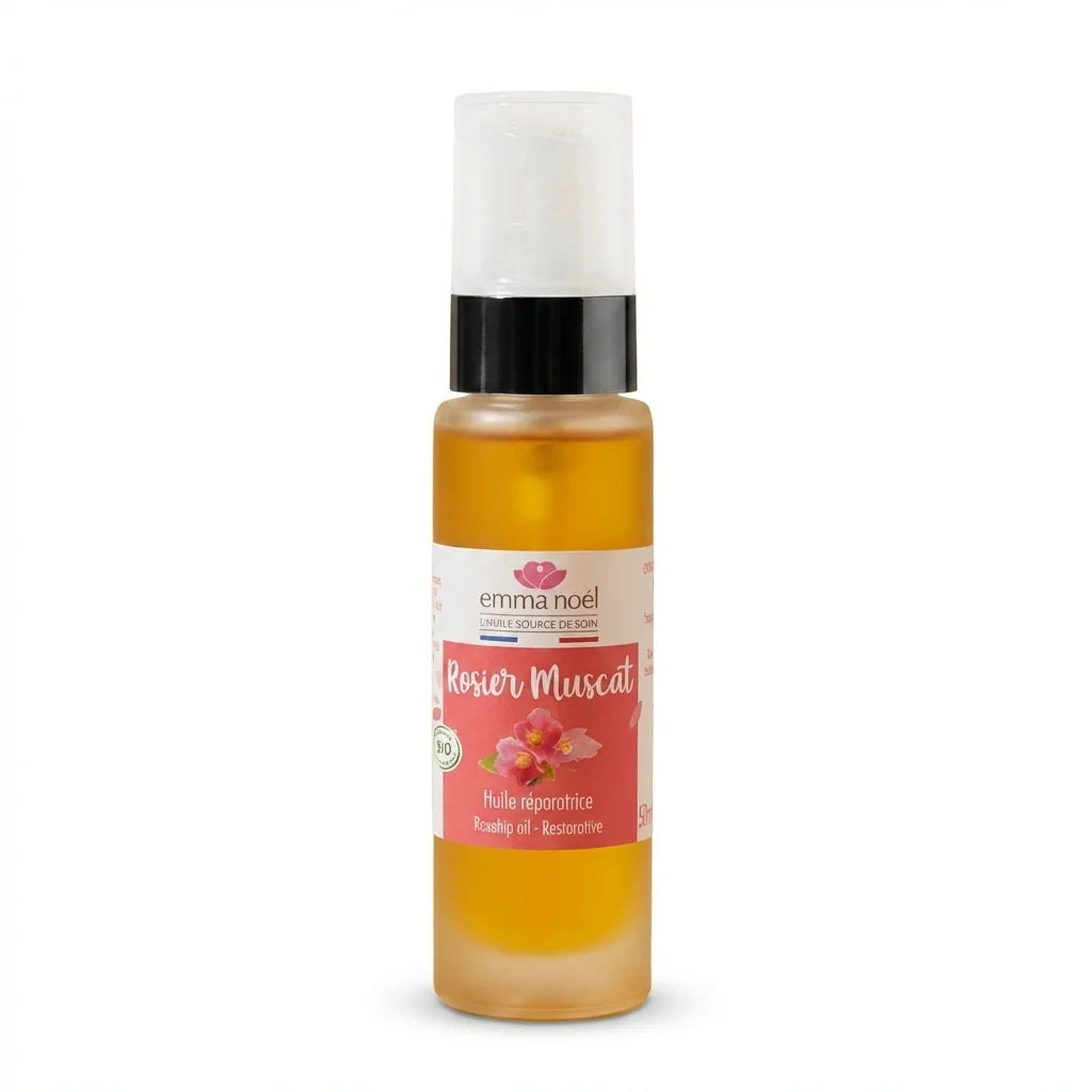 Huile Vierge de Rosier Bio Emma Noël 50ml en flacon verre avec pompe