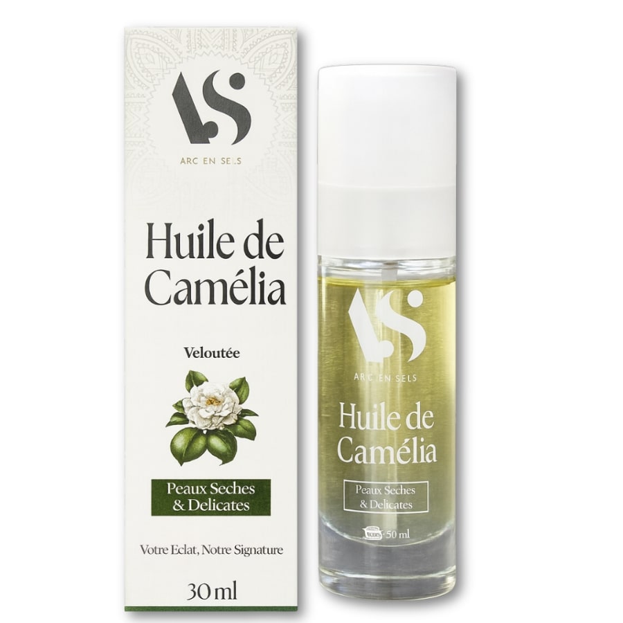 Huile de camélia veloutée pour peaux sèches et délicates en 30 ml de la marque Arc en sels 