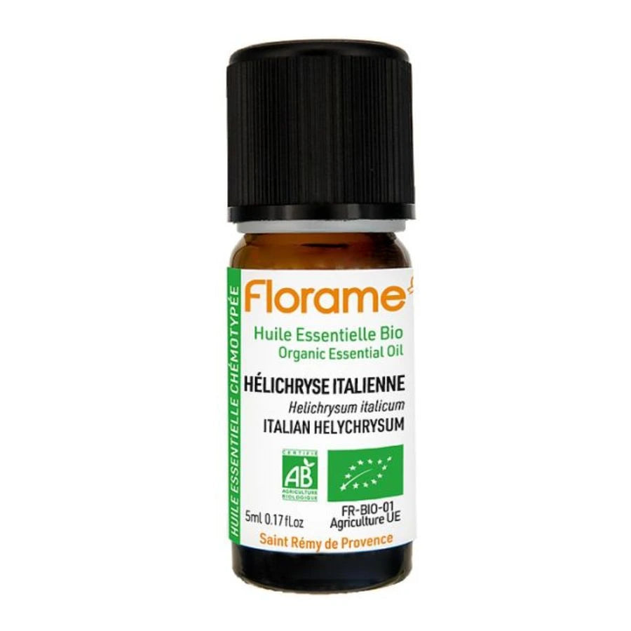 Un flacon de 5ml d'huile essentielle d'hélinchryse bio de la marque Florame