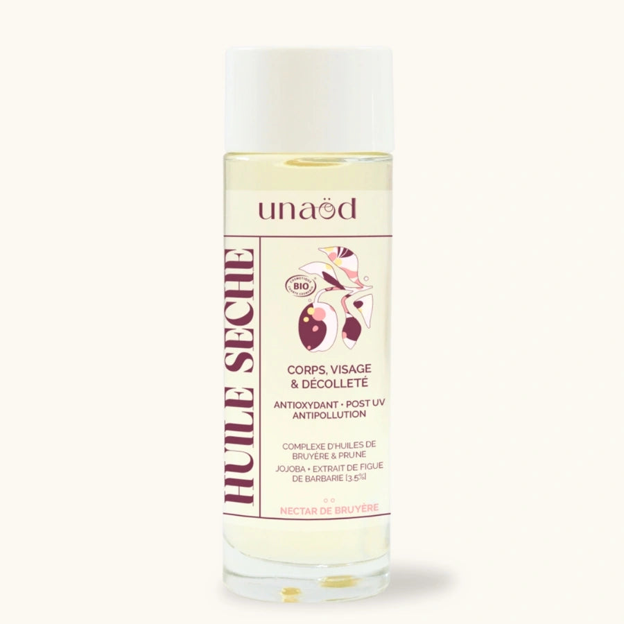Un flacon de 100ml d'Huile Sèche Corps & Visage « Nectar de Bruyère »  Unaöd