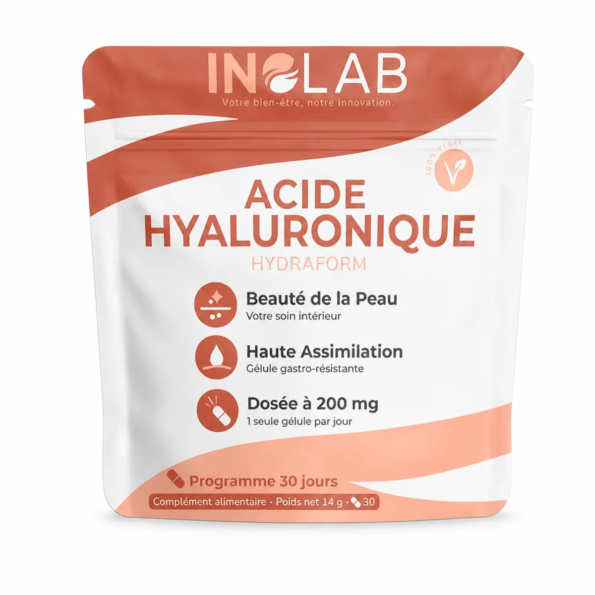 Hydraform Acide Hyaluronique 30 gélules Inolab complément alimentaire pot fond blanc