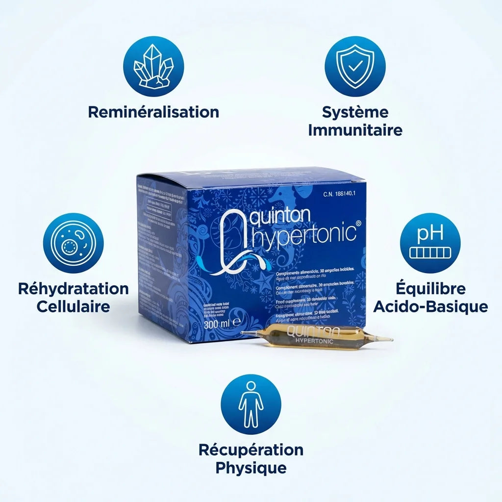 Quinton Hypertonic 30 ampoules 10ml avec bénéfices: reminéralisation, immunité, réhydratation