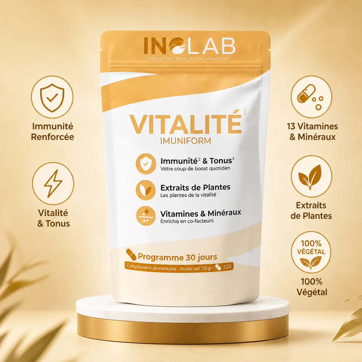 Imuniform 120 gélules Inolab : multivitamines, minéraux et plantes pour immunité renforcée