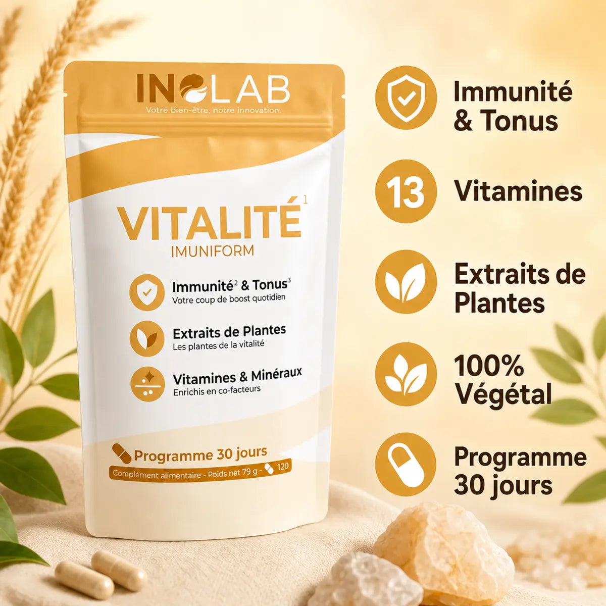 Inolab Imuniform 120 gélules multivitamines minéraux plantes immunité tonus naturel