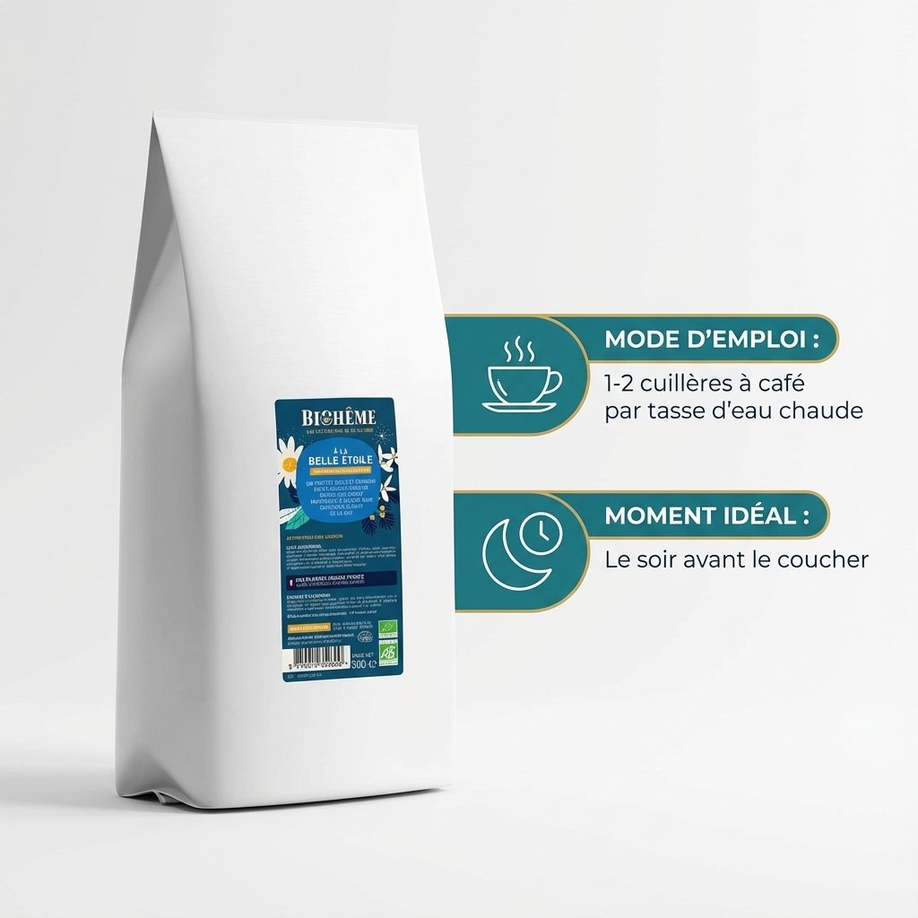 Infusion bio À la Belle Étoile Biohême 300g vrac avec instructions dosage et conseils consommation