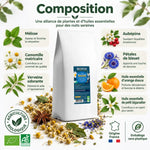 Infusion bio À la Belle Étoile 300g Biohême : sachet vrac avec composition de plantes, fleurs et huiles essentielles d'orange