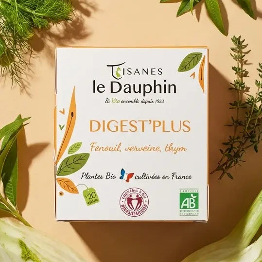 Tisanes Le Dauphin Digest Plus bio 20 infusettes avec ingrédients naturels fenouil verbena thym