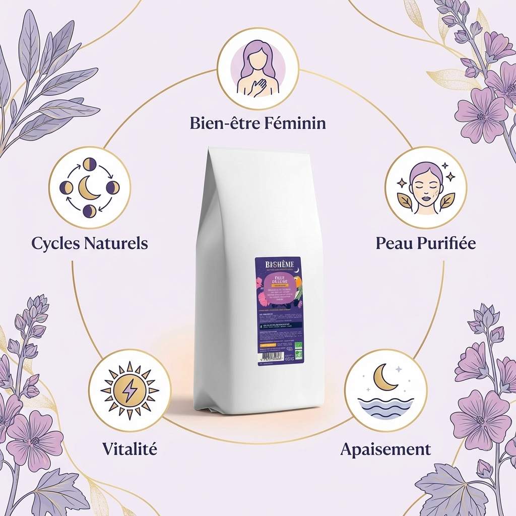 Infusion bio Fille de Lune 450g Biohême avec bénéfices bien-être féminin, peau et apaisement