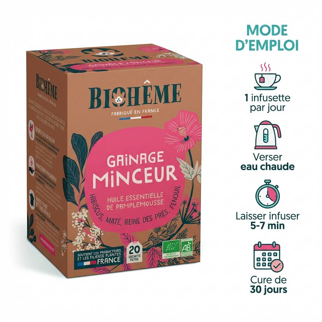 Infusion bio gainage minceur Biohême 20 infusettes avec guide mode d'emploi et instructions d'utilisation