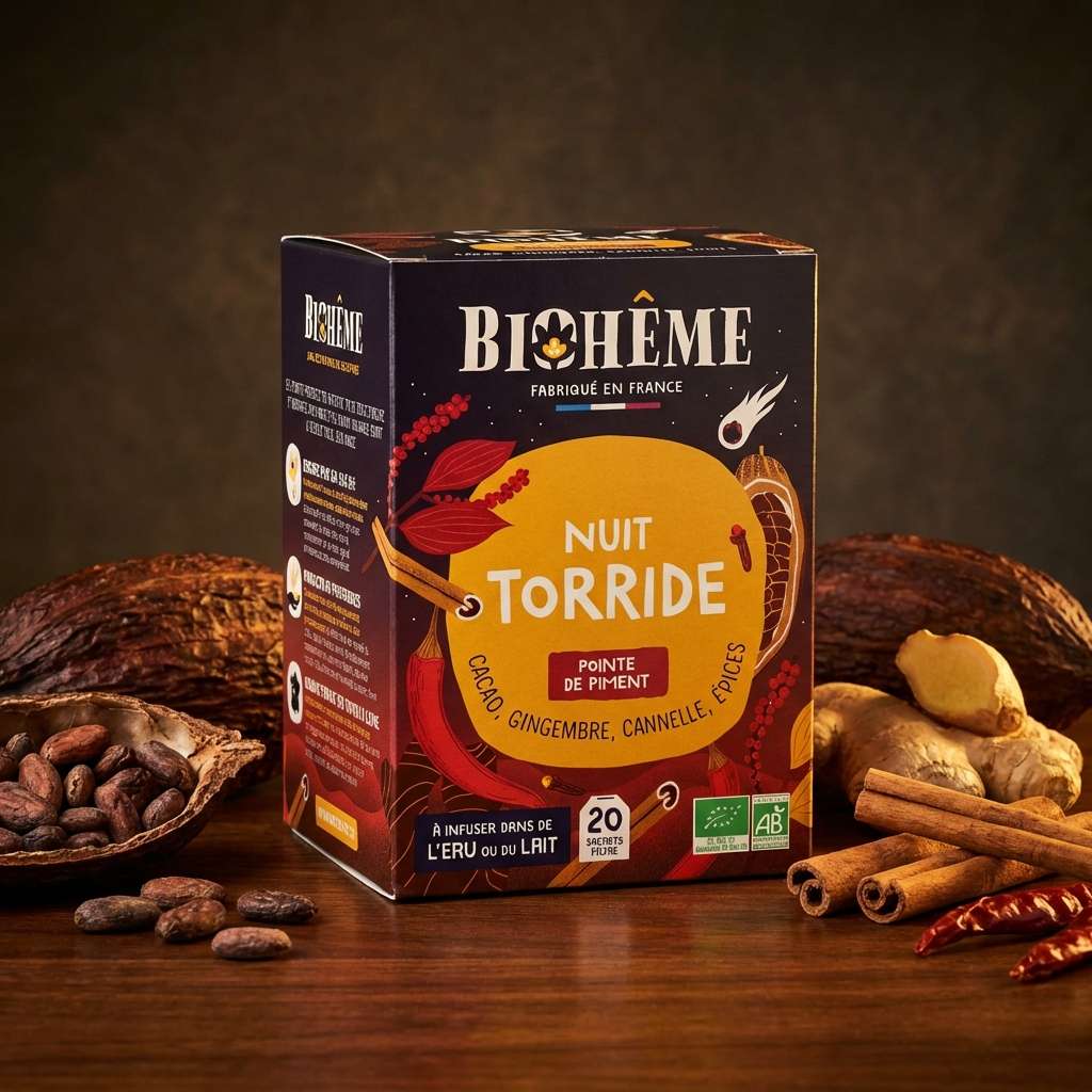 Infusion bio Nuit Torride Biohême 20 infusettes avec épices cacao gingembre cannelle