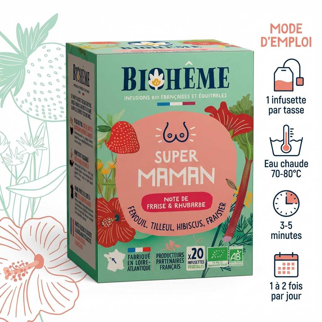 Infusion bio Super Maman Biohême 20 infusettes avec mode d'emploi et instructions de préparation