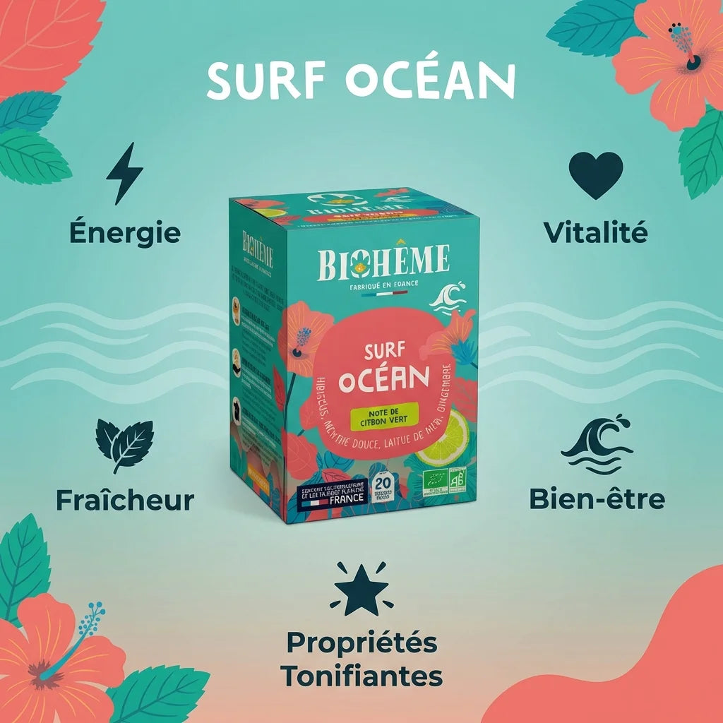 Infusion bio Surf Océan Biohême 20 infusettes avec bénéfices santé et design océanique