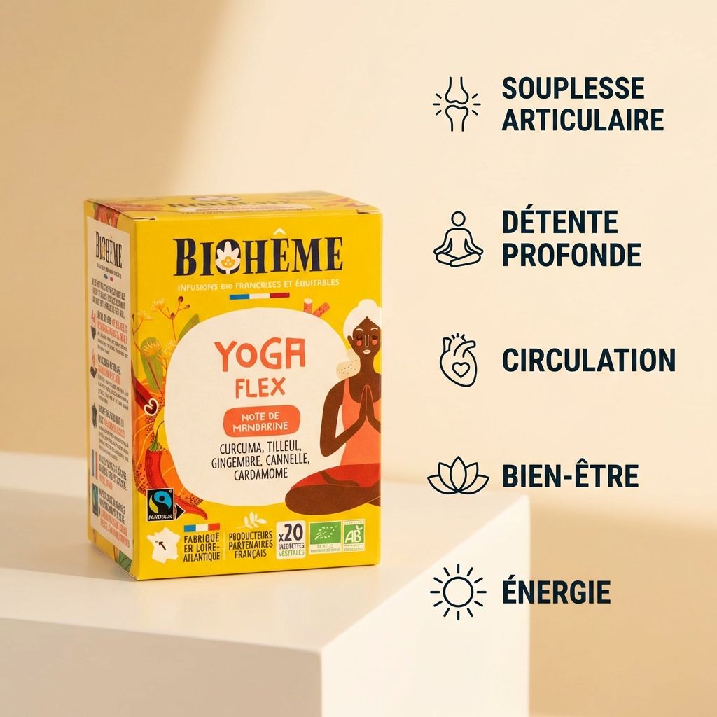 Infusion bio Yoga Flex Biohême 20 infusettes avec bénéfices wellness souplesse détente