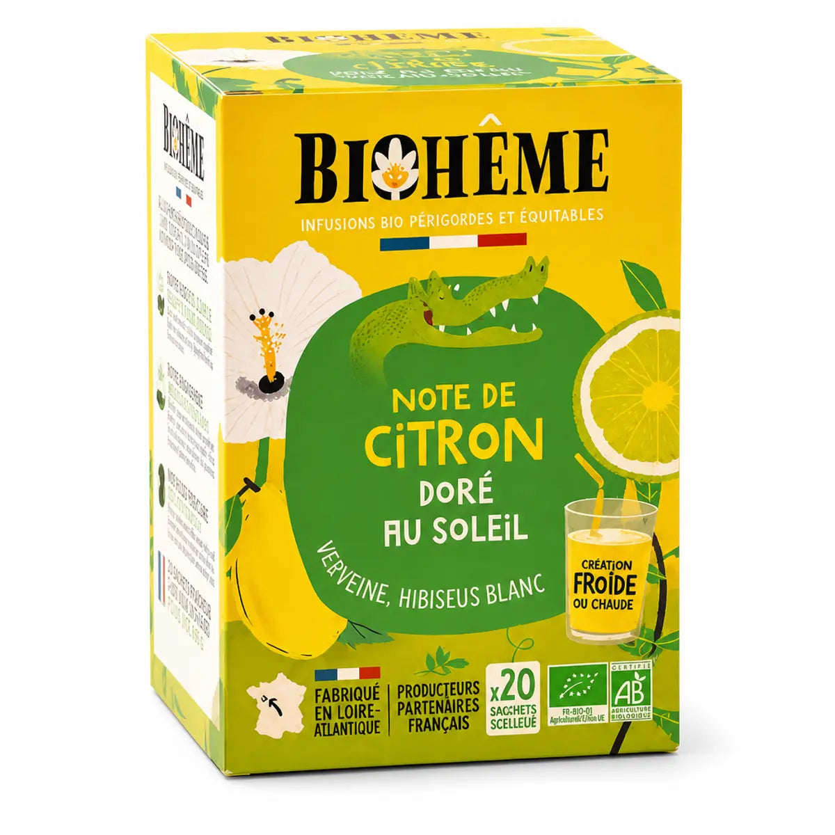 Boîte infusion Citron Doré au Soleil Bio Biohême 20 infusettes herbal tea packaging