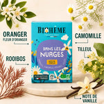 Boîte Biohême Infusion Dans Les Nuages 20 sachés avec ingrédients botaniques : camomille, rooibos, fleur d'oranger, vanille et tilleul