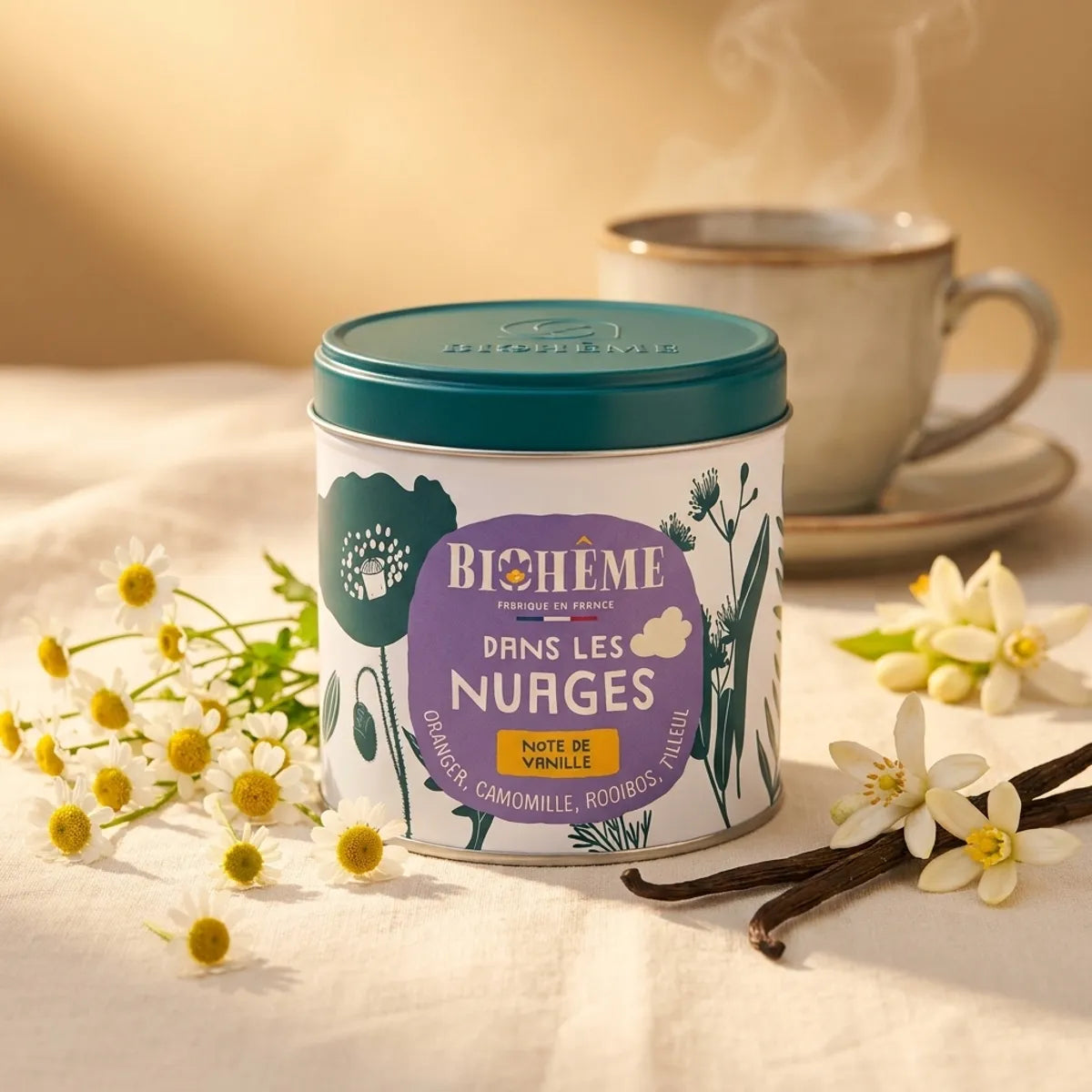 Infusion Dans les Nuages Biohême boîte métal 50g avec fleurs de camomille et vanille