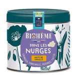 Boîte métal Biohême Infusion Dans les Nuages 50g avec illustrations botaniques sur fond blanc