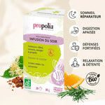 Infusion bio propolis Propolia 20 sachets avec bénéfices sommeil, digestion et relaxation naturelle