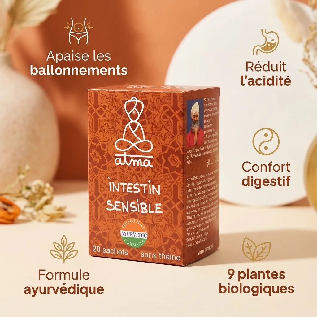 Infusion Hima Paka Intestin Sensible Atma 20 sachets avec bénéfices digestifs et formule ayurvédique