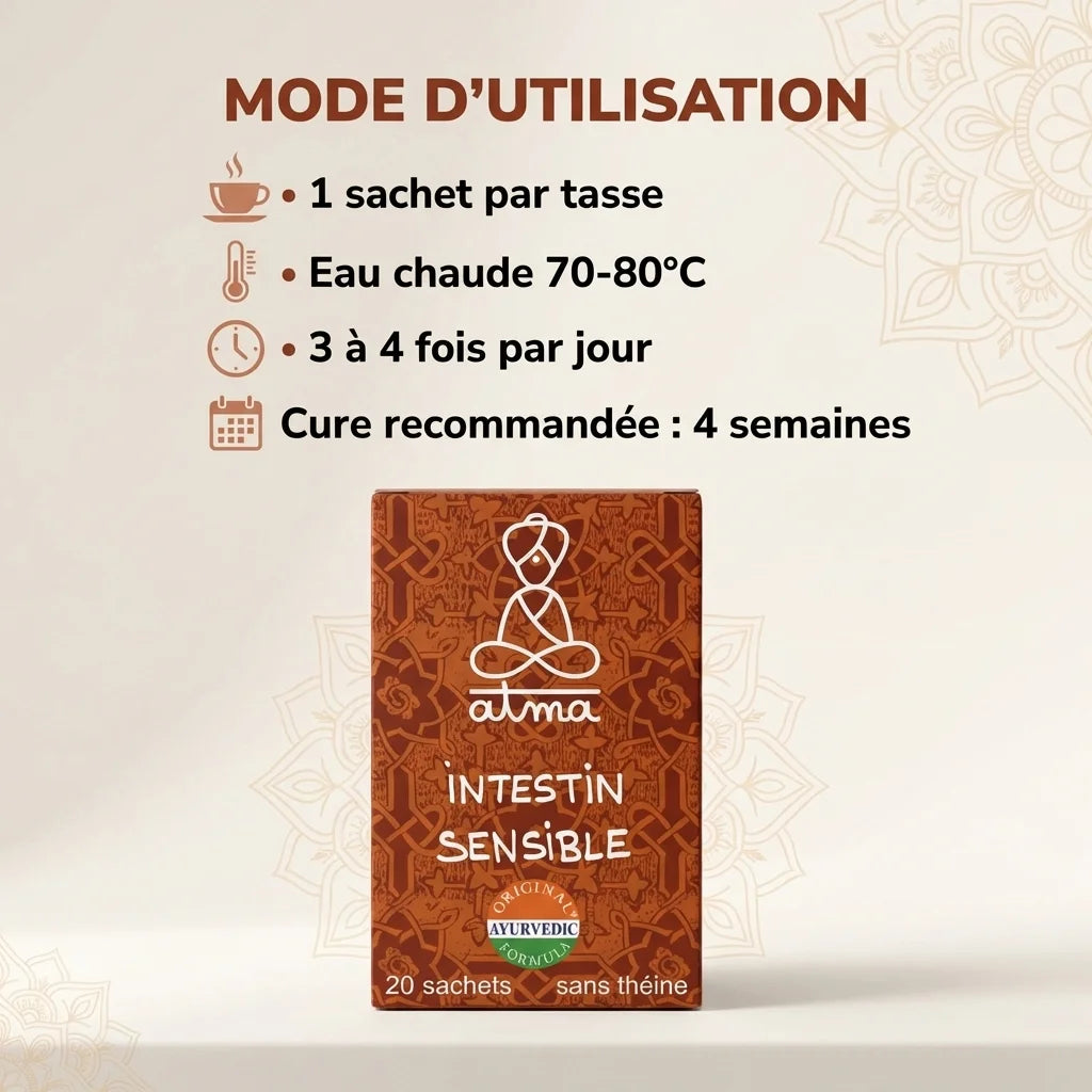 Infusion Hima Paka intestin sensible Atma 20 sachets avec mode d'utilisation et dosage recommandé