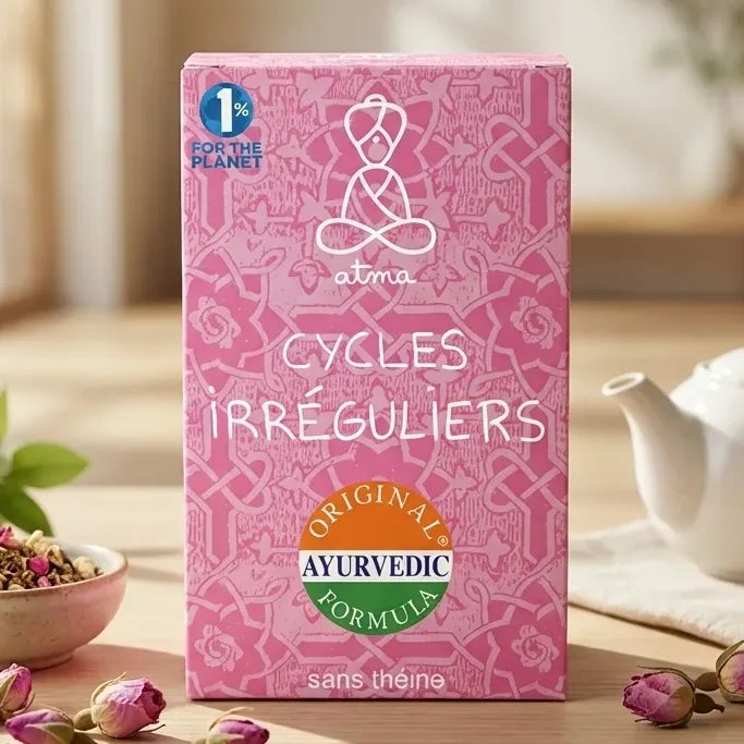 Infusion Kala Pushpa cycles irréguliers boîte rose Atma wellness bien-être féminin