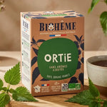 Boîte Infusion Ortie Bio Biohême 20 infusettes avec feuilles d'ortie frais et tasse de thé