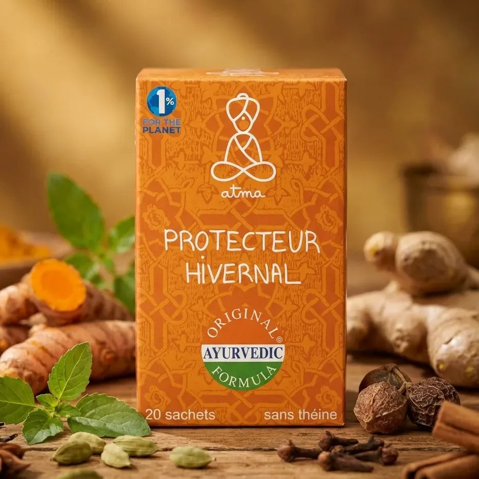Infusion Pramati Atma - boîte orange 20 sachets avec ingrédients biologiques curcuma gingembre tulsi