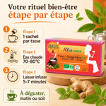 Infusion Tulsi Gingembre Bio Ayur-Vana - guide préparation 25 infusettes