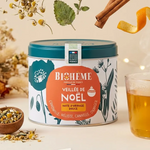 Boîte métal infusion Veillée de Noël Biohême avec herbes séchées et tasse fumante