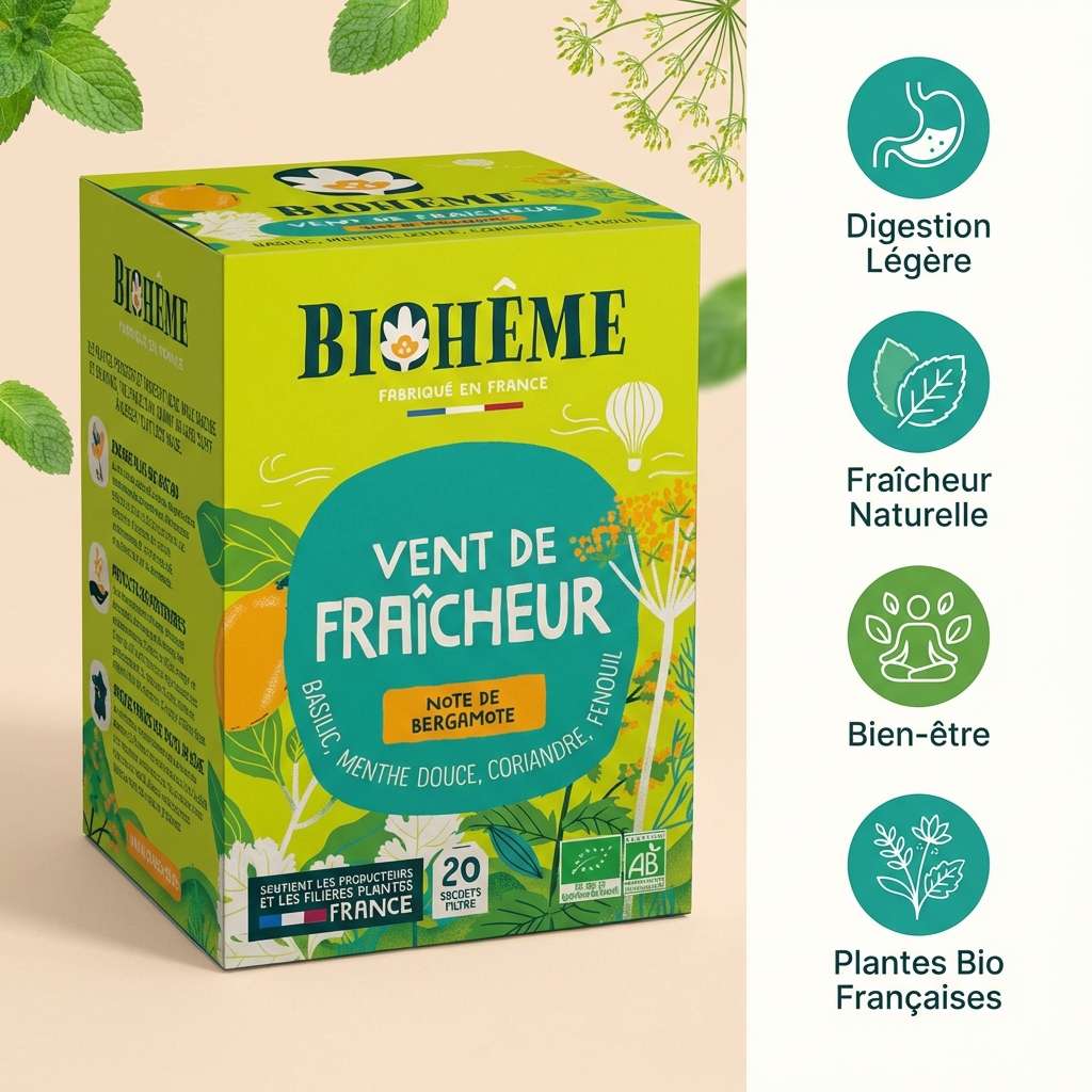 Boîte infusion Vent de Fraîcheur Biohême 20 infusettes avec bénéfices digestion et plantes bio