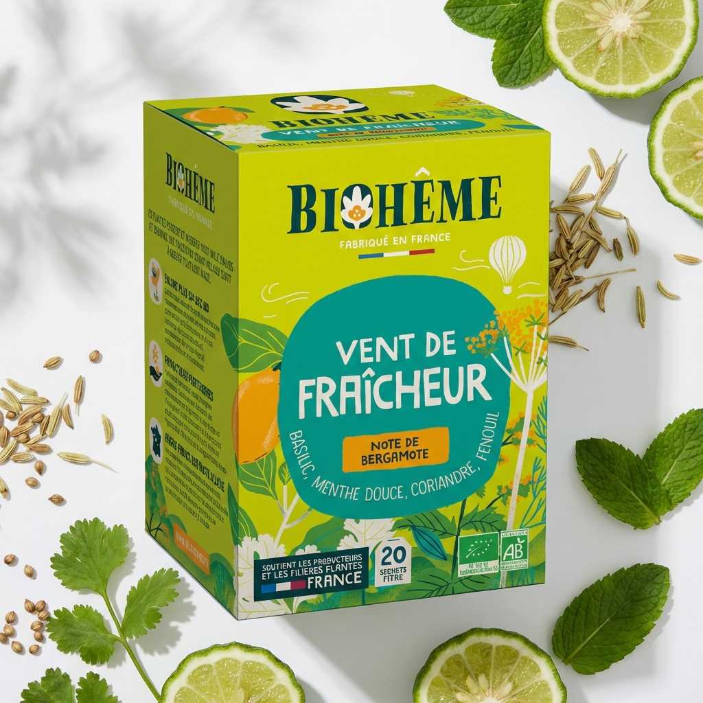 Boîte infusettes Biohême Vent de Fraîcheur avec ingrédients naturels et menthe fraîche
