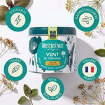 Boîte métal infusion Vent de Fraîcheur Biohême 50g avec icônes bénéfices bio et origine France