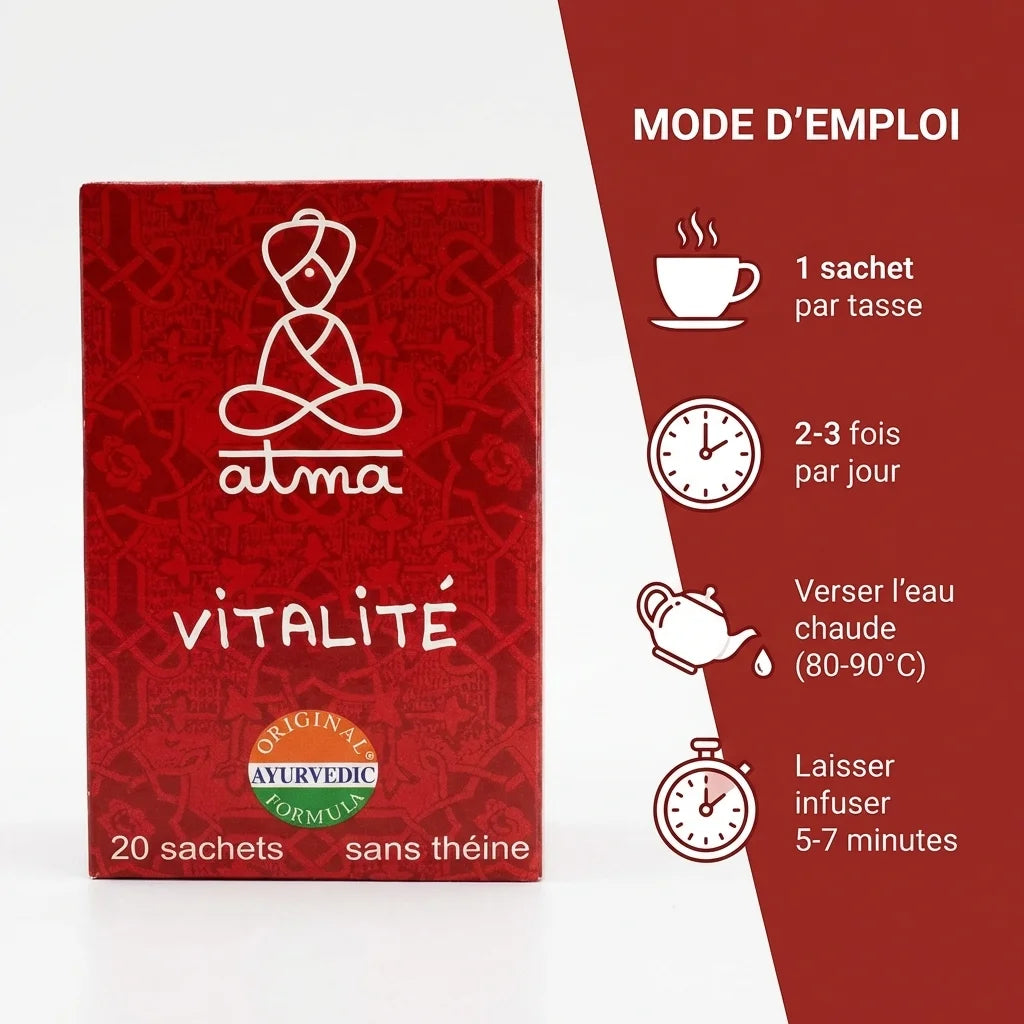 Infusion Virya Vitalité Atma 20 sachets avec mode d'emploi et instructions de préparation