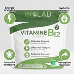 Inolab B12form vitamine B12 vegan bio shiitake avec icônes énergie, système nerveux, immunité et absorption