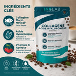 Inolab Skinform collagène marin acide hyaluronique café - emballage teal avec ingrédients clés