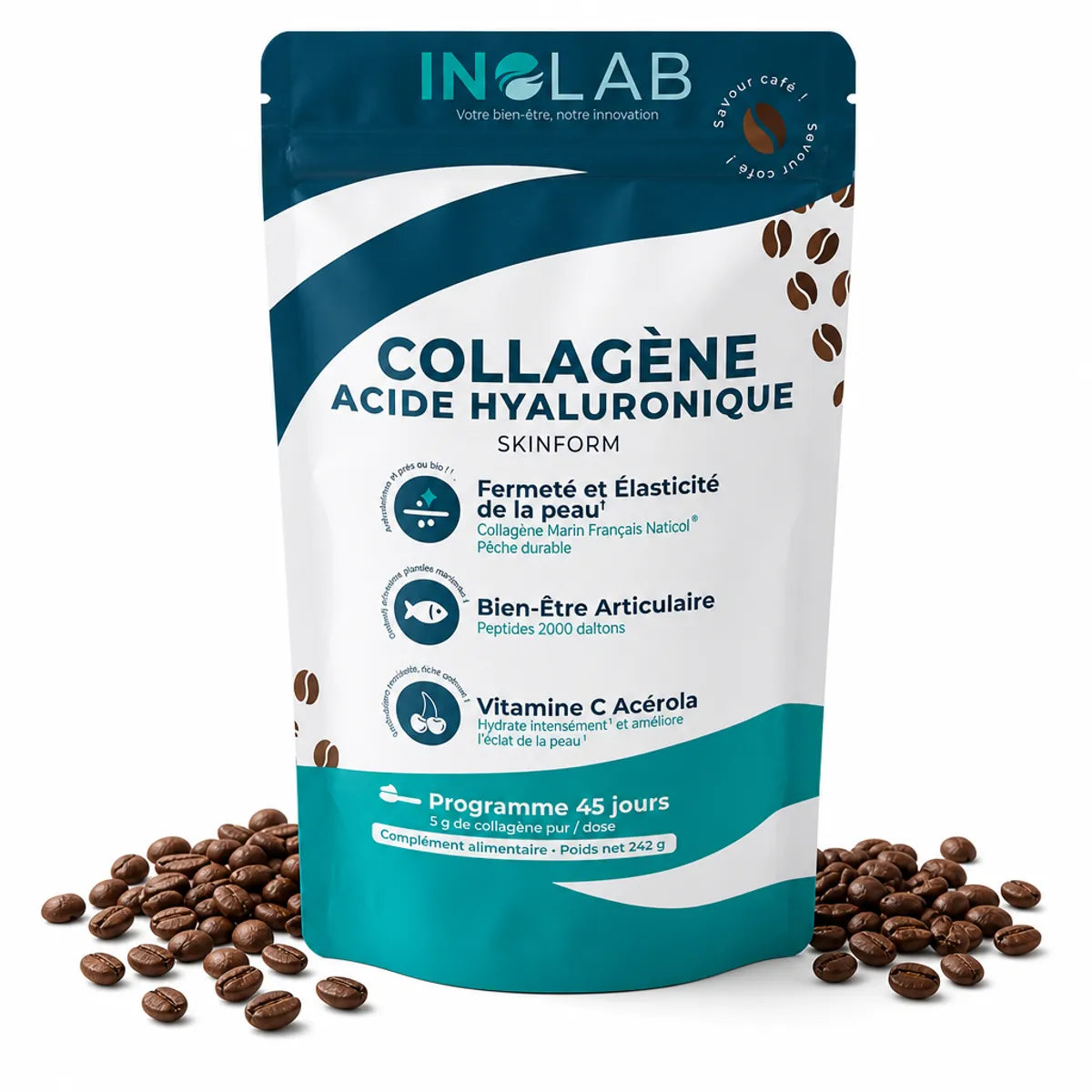 Inolab Skinform Collagène Marin Acide Hyaluronique saveur Café - Complément beauté peau