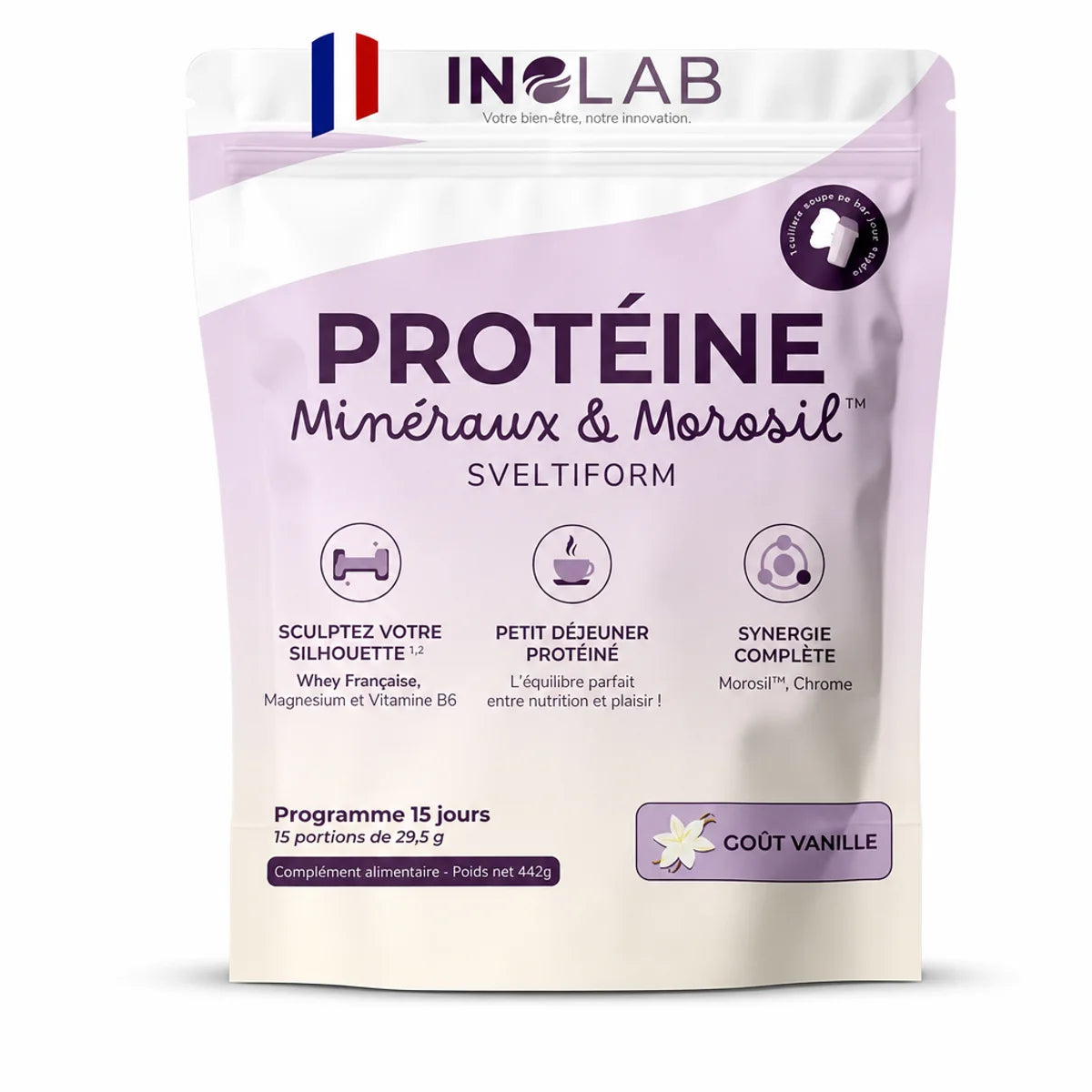 Inolab Sveltiform complément alimentaire protéine Morosil minéraux saveur vanille 442g