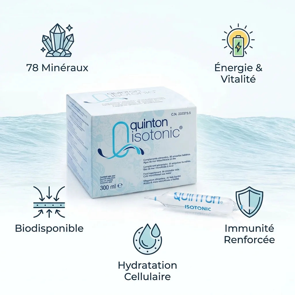 Quinton Isotonic 30 ampoules avec ses 78 minéraux pour énergie, vitalité et hydratation cellulaire