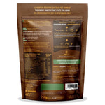 La face arrière d'un sachet de Macaccino original avec reishi bio 250 g de la marque Iswari