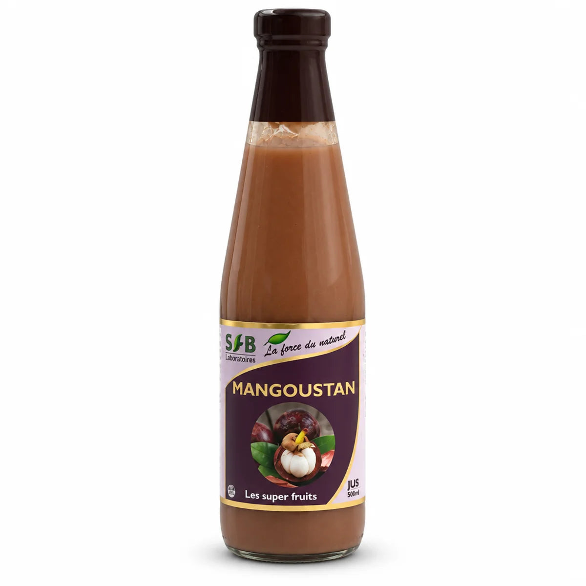 Bouteille Jus de Mangoustan Bio 500ml SFB Laboratoires sur fond blanc