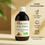 Jus de Tamarin Bio AyurVana 500ml avec mode d'utilisation et dosage recommandé
