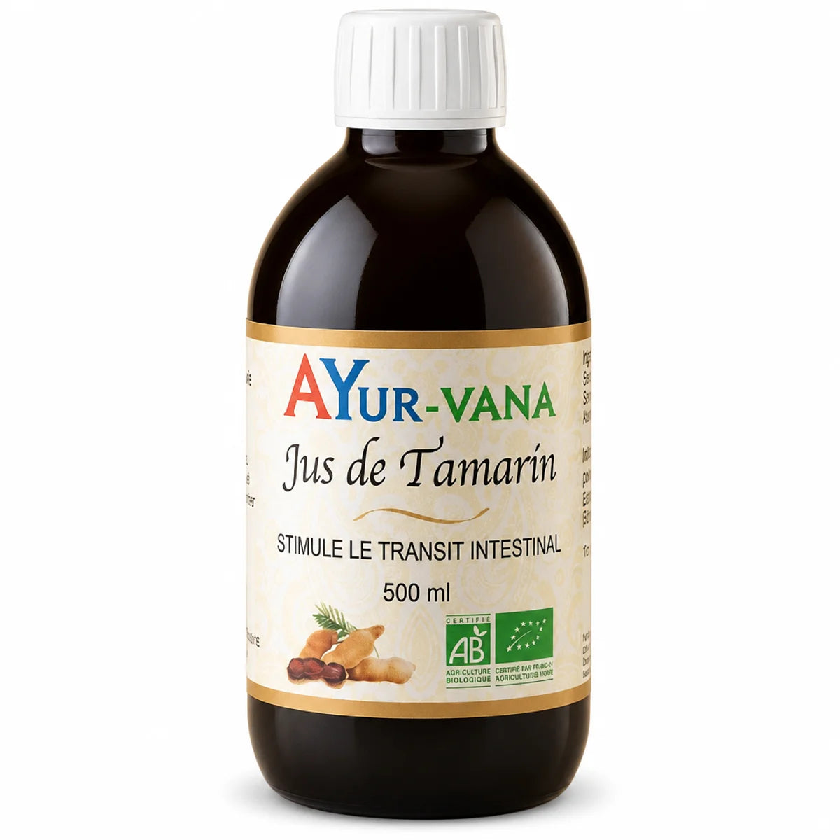 Jus de Tamarin Bio AyurVana 500ml - Flacon en verre avec label certifié bio