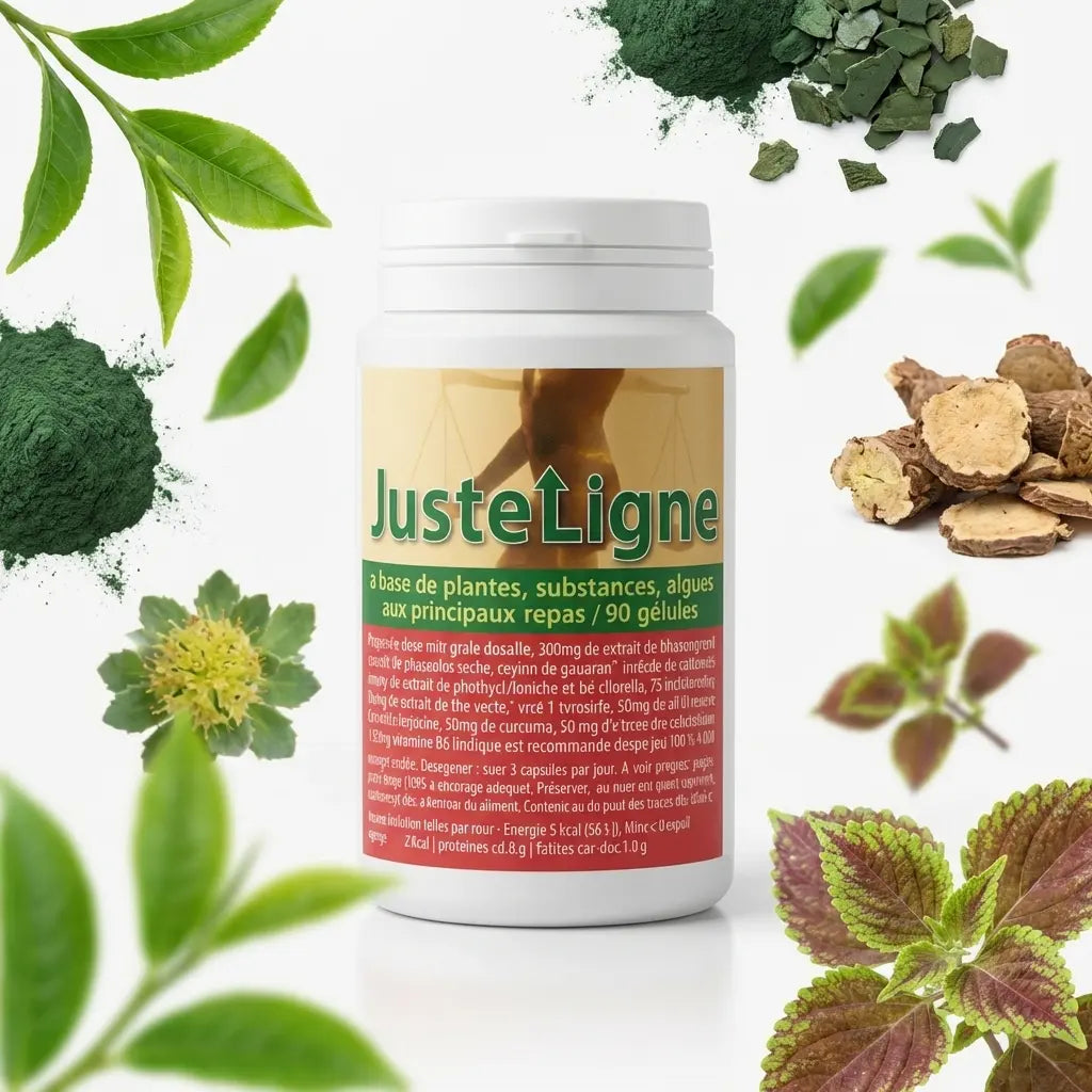 Justeligne complément équilibre poids 90 gélules avec ingrédients naturels thé vert spiruline
